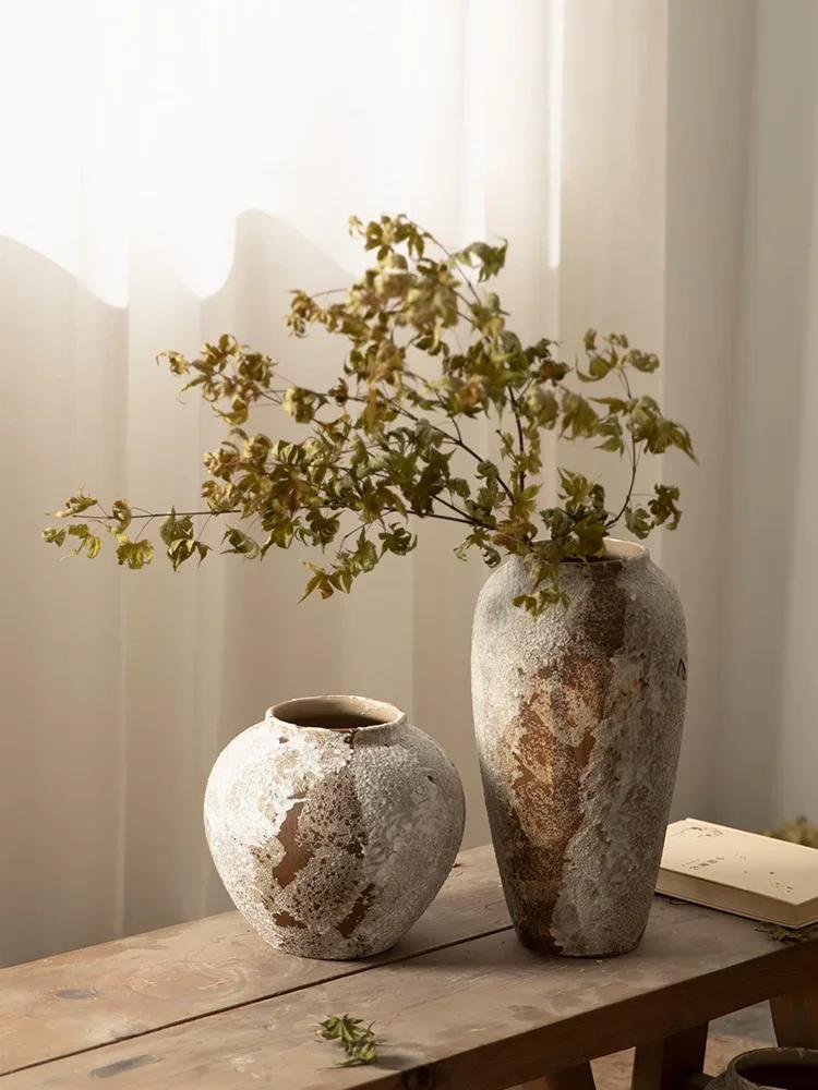 Hydroponic Flower Arranging Ceramic Vase Mottled Retro Chinese Pottery Jars Decorative Decorations for Living Room TV Cabinets