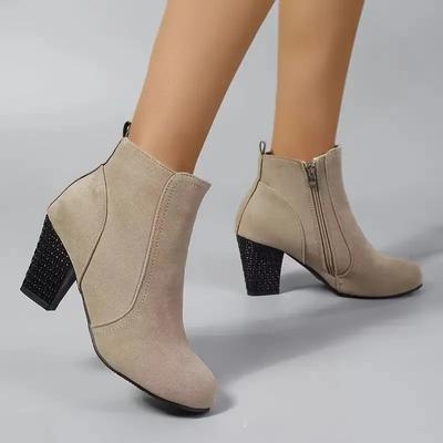 Fall Women's Suede Women's Chunky Heel Pointed Cowboy Boots Platform Heel Ankle Boots Classic Round Toe Women's Ankle Boots
