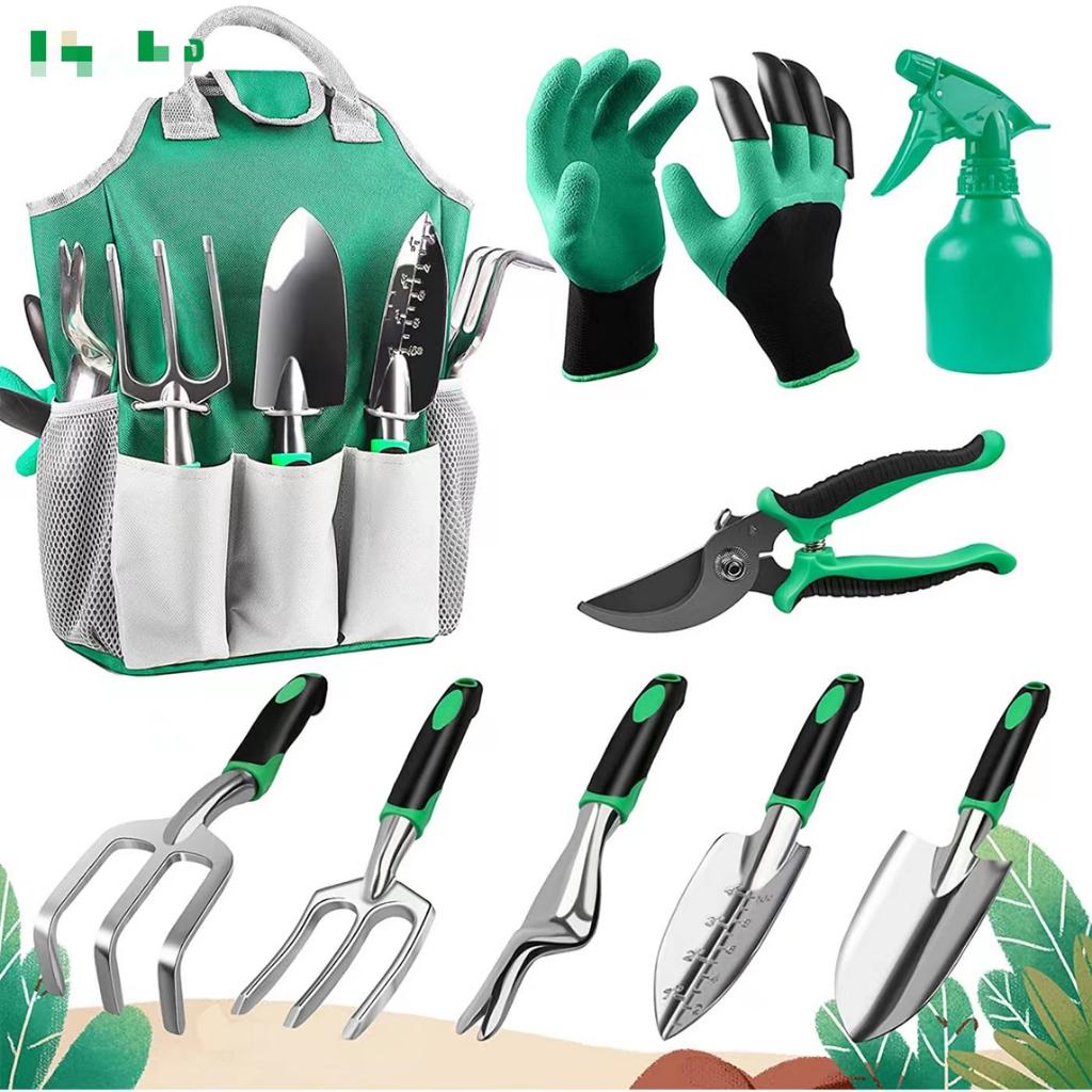 Garden Tools, Succulent Tools, Large Heavy Duty Aluminum Garden Hand Tools with Garden Tool Bag, Gloves, Sprayer and More