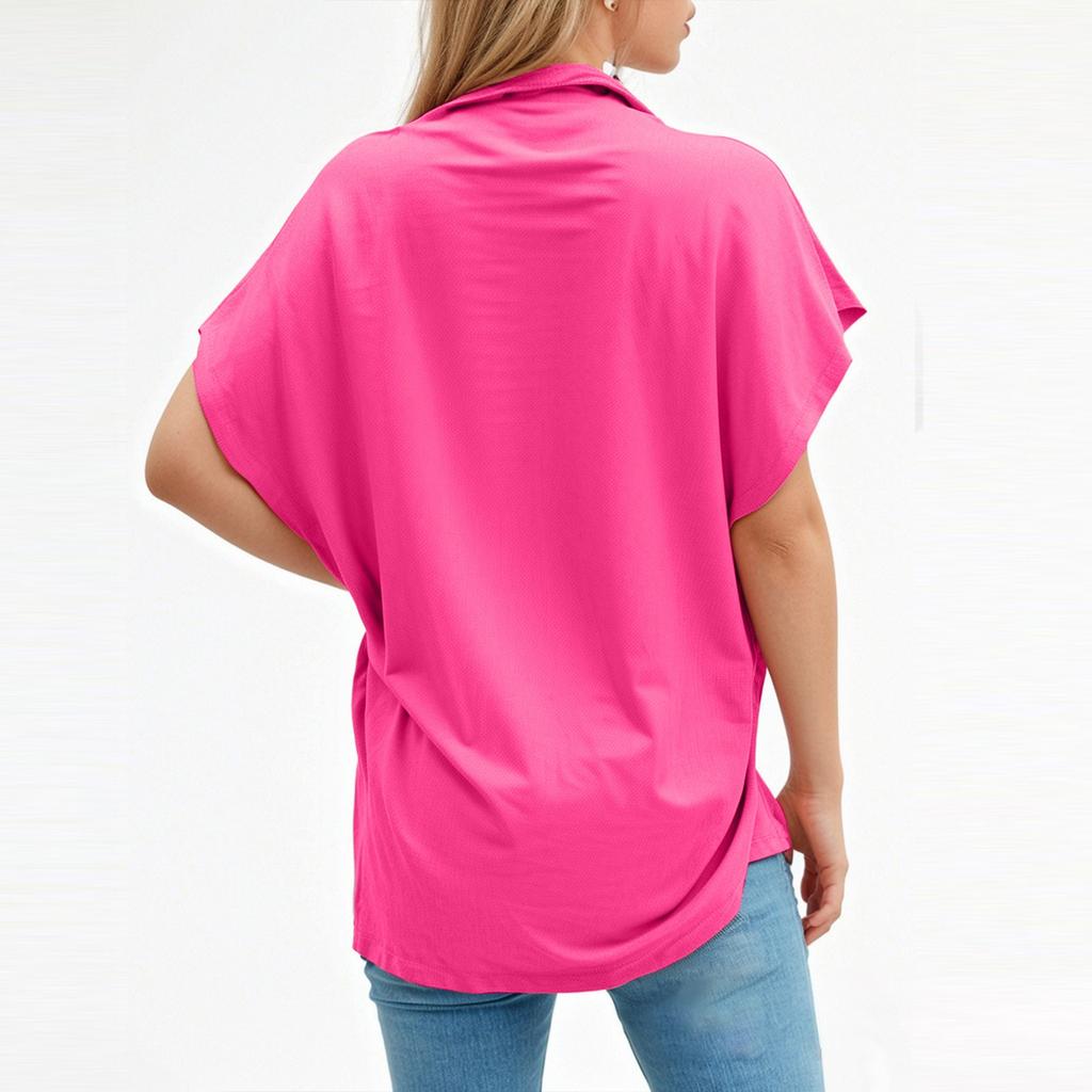 Mode Damen Halb Rollkragen Ärmel Tops Polyester Baumwolle Lose Kurzarm T-shirt Für Frauen