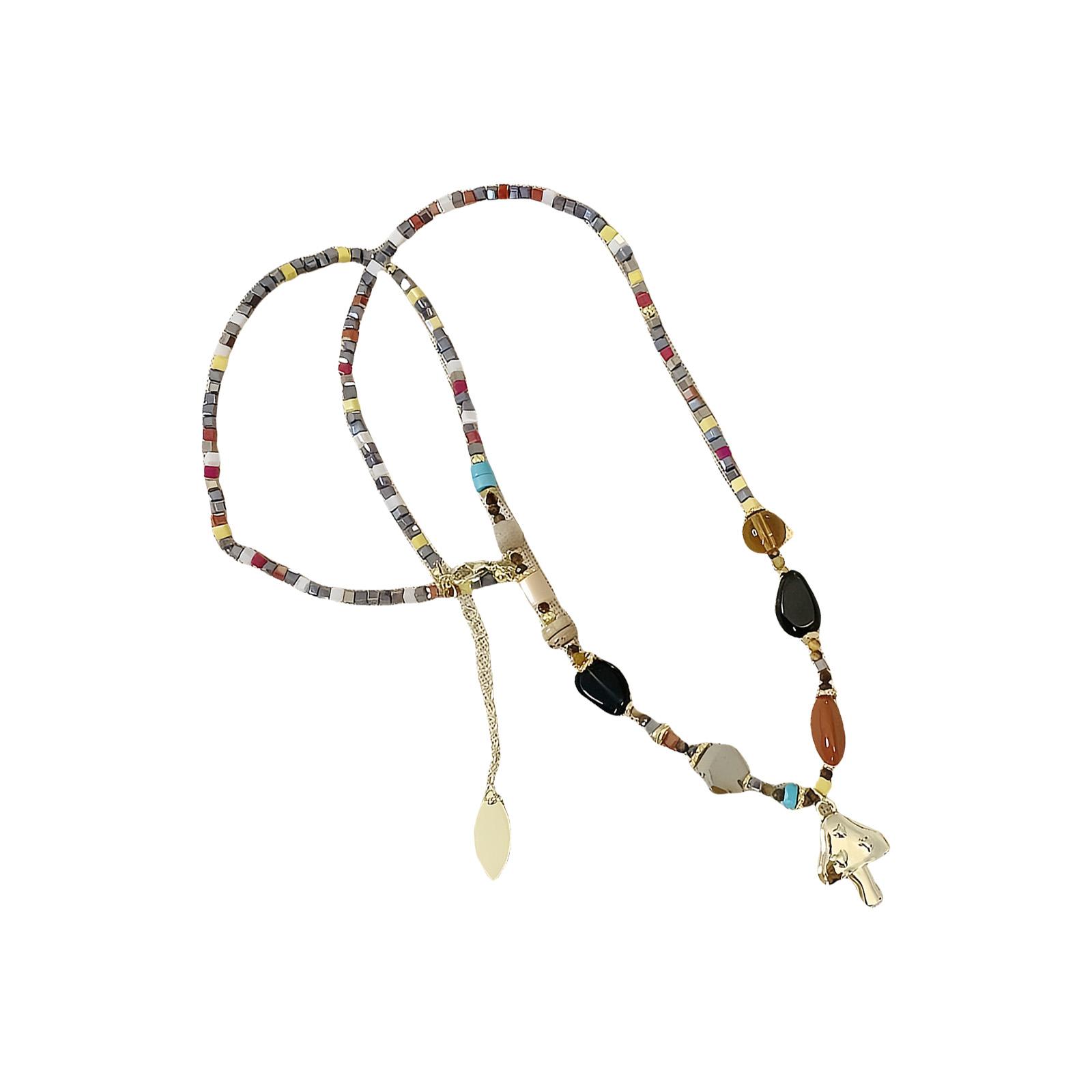 

Элегантное ретро ожерелье из бусин с акцентами из натурального камня, авторский шарм в виде гриба, зимняя модная бижутерия, подарок