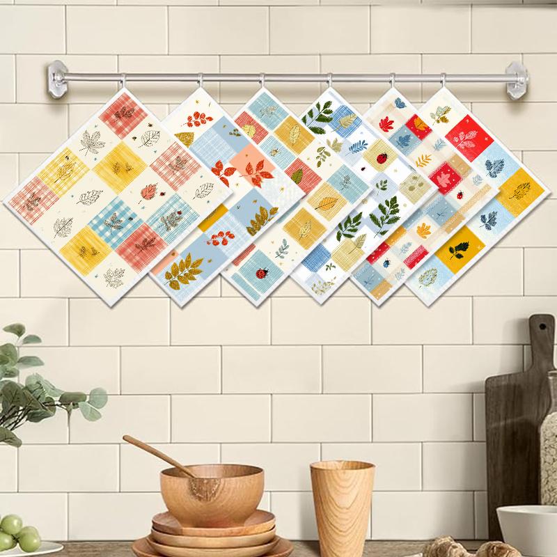 Cleaning Cloth Reusable Kitchen Dish Towels Eco-friendly Microfiber Marple Leaves Plaid Print Dishcloths Lint Free Washable Duster Rags Tea Towels