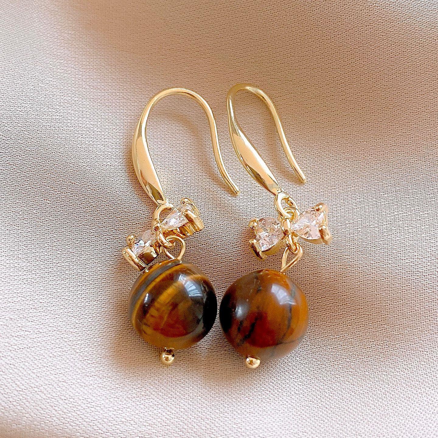 Maillard retro zircon geometric water drop tiger s eye earrings stud earrings personalized earrings women