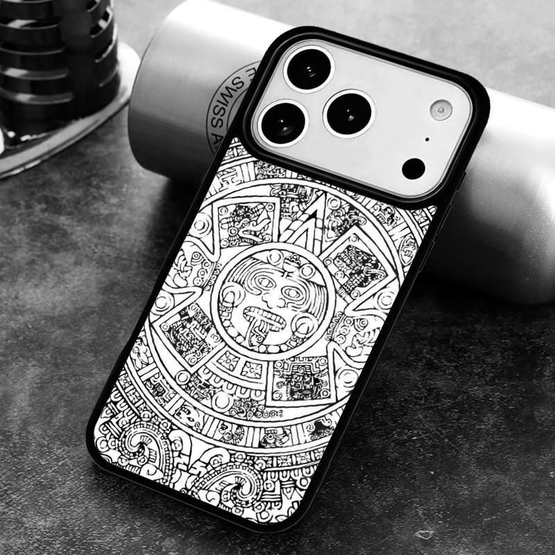 Mayan Calendar Wood Pattern print Phone Case for iPhone 17 16 15 Pro Max Air 14 13 12 11 Plus Shockproof Capa Cover