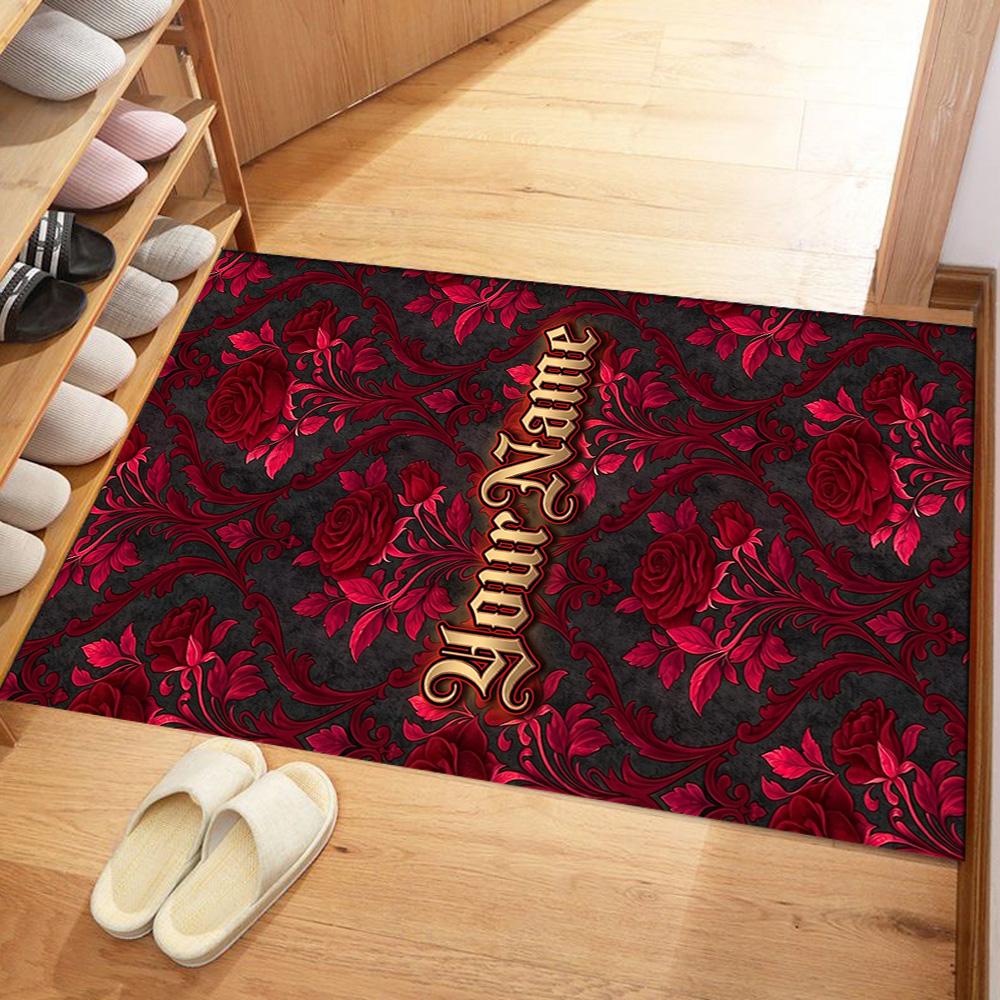 Rose Customize Text Floor Rug Office Rug Suitable for Hallway Kitchen Outdoor Game Room Anti-slip Rug Office Home Decor Best for Christmas