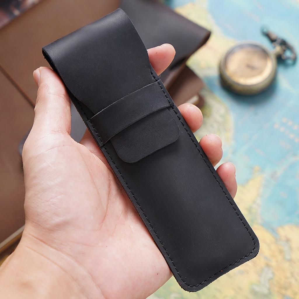 Premium Leather Pen Holder Pencil Case Retro Genuine Cowhide Pen Bag Pencil Pouch Durable Sleek Leather Single Pen Sleeve