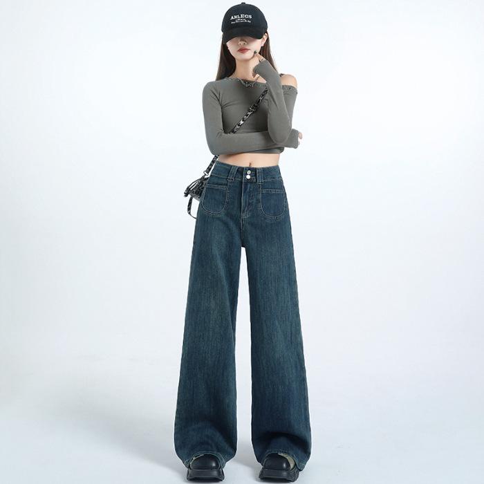 

Женские осенние ниспадающие и универсальные брюки-швабры прямого кроя для женской осени, брюки с высокой талией и широкими штанинами для женской осени 2XL