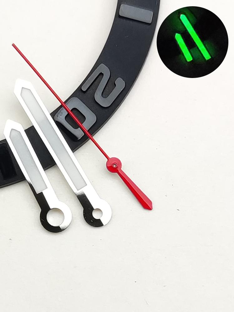 Three-pin, watch hand, green luminous watch + pin, suitable for NH35/36/4R movement