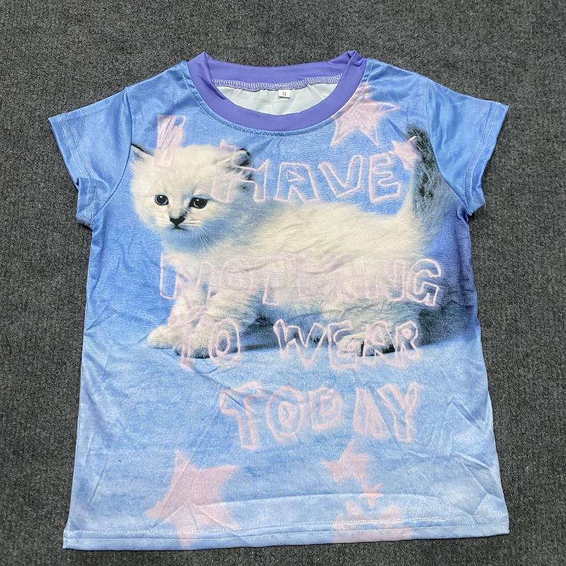 Футболка с круглым вырезом и принтом Y2K в Европе и Америке L синий 1090₽