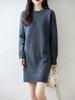 Autumn/Winter 2025 Women's Wool Mid-Length Loose Sweater Dress - Round Neck Knit Style.