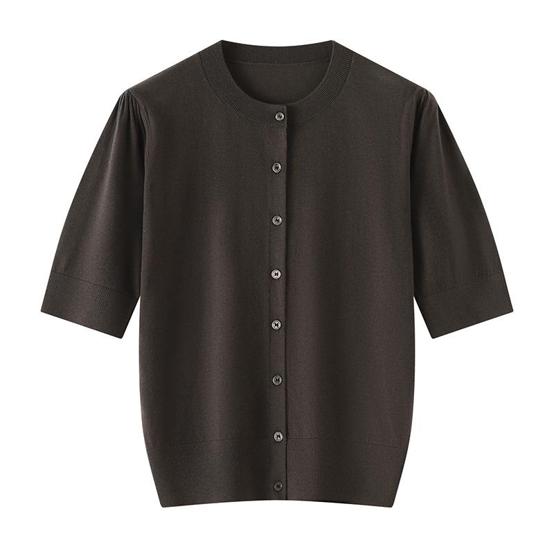 Spring/Summer Women's Silk-Like Round Neck 5-Point Sleeve Cardigan