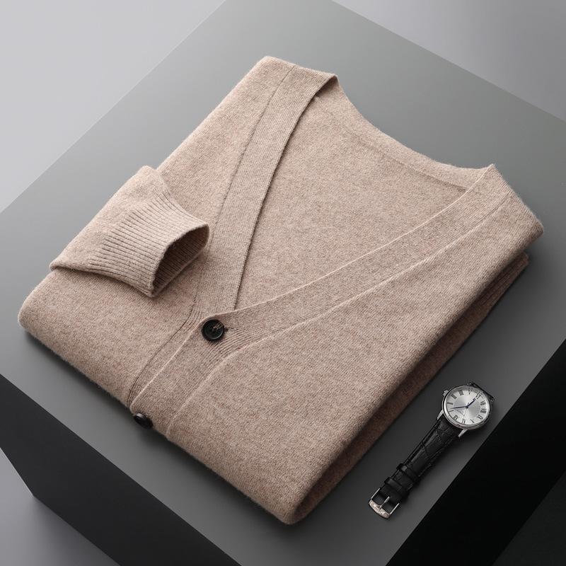 Spring And Autumn Wool Cardigan Men'S V-Neck Thin Knitted Sweater Jacket Loose Long Sleeve Cashmere Sweater Youth Large Size
