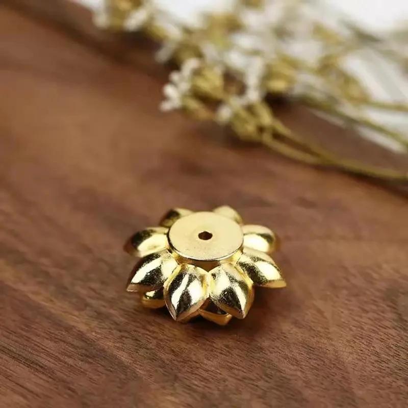 1Pc Mini Golden Lotus Shaped Incense Stick Holder Sandalwood Incense Censer Metal Craft Home Decoration (Without Incense)