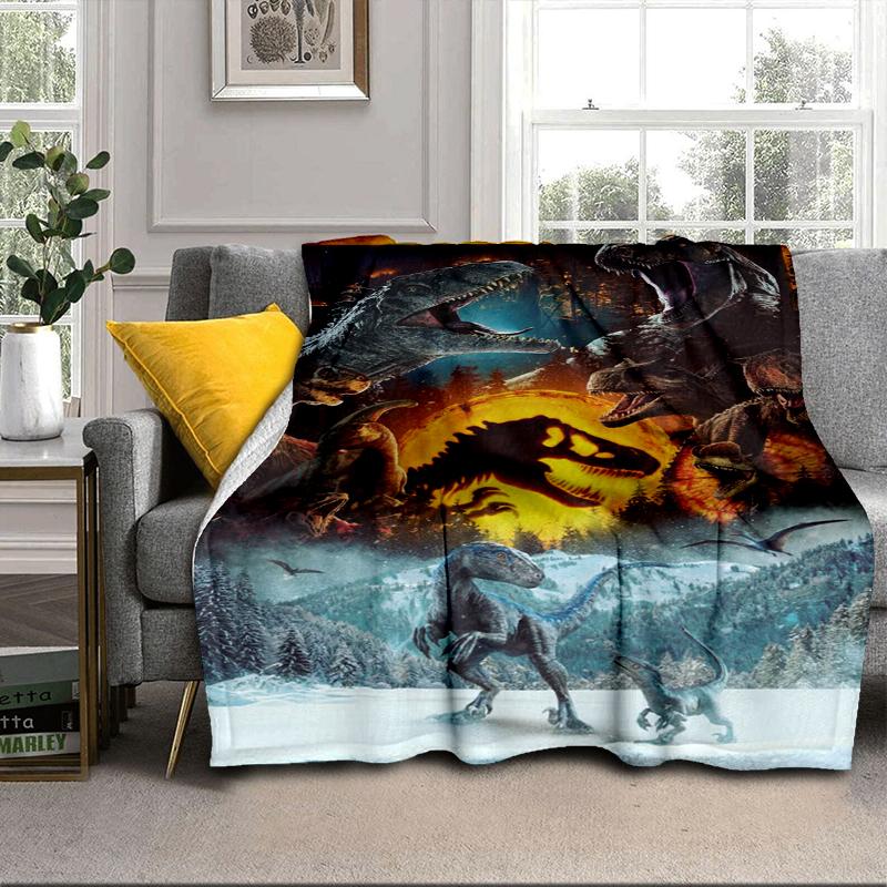 Dinosaur Moonlit Adventure Blanket Flannel Blanket for bed, sofa, Camping, Hiking, Picnic Essentials, gift for family Fan gifts