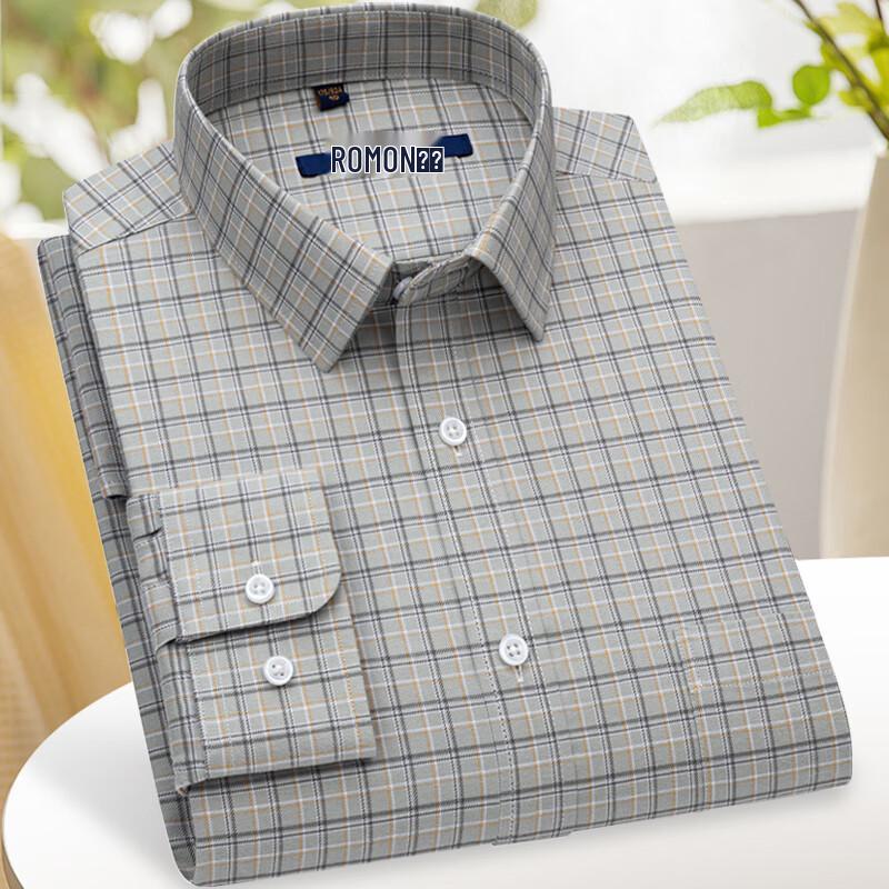 Luomeng Men's Plaid 100% Cotton Long-Sleeve Shirt