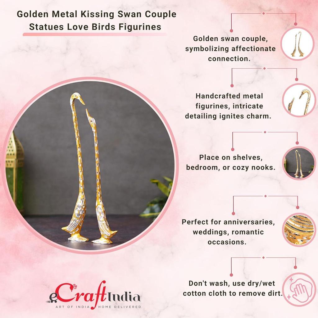 Cute Love Birds Decorative Metal Figurine (15 Cm X 5 Cm X 33, Silver and Golden)