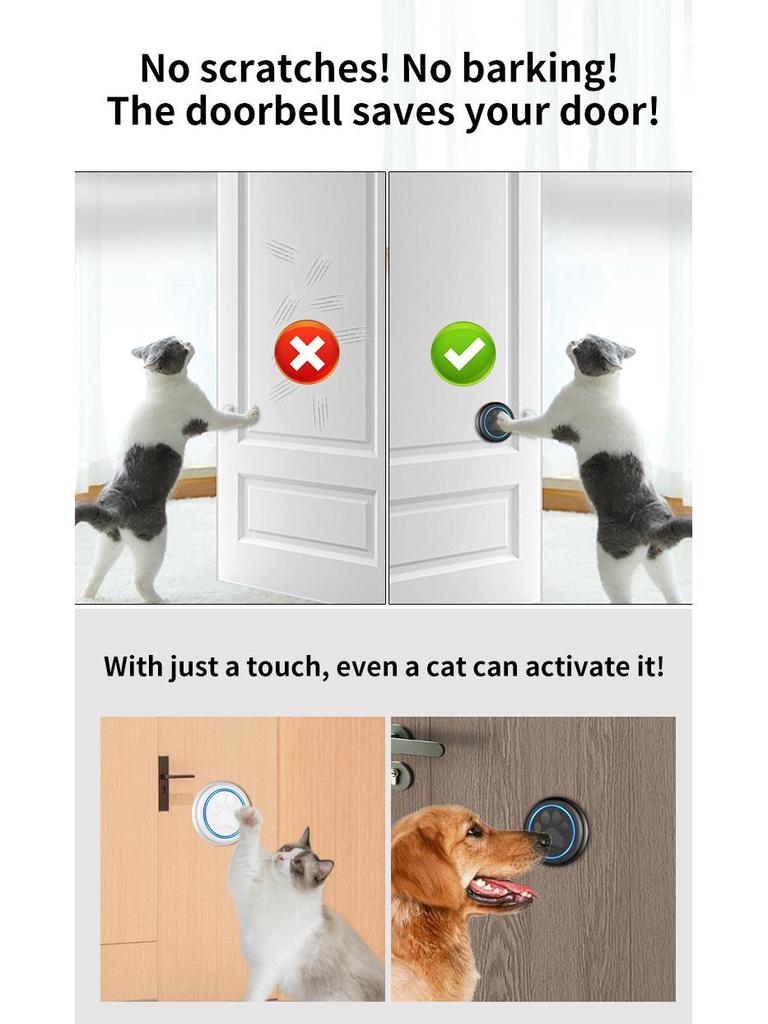 Inteligentny Wodoodporny Bezprzewodowy Dzwonek dla Psa: Dzwonek dotykowy z 1 odbiornikiem i 1 nadajnikiem do szkolenia zwierząt domowych