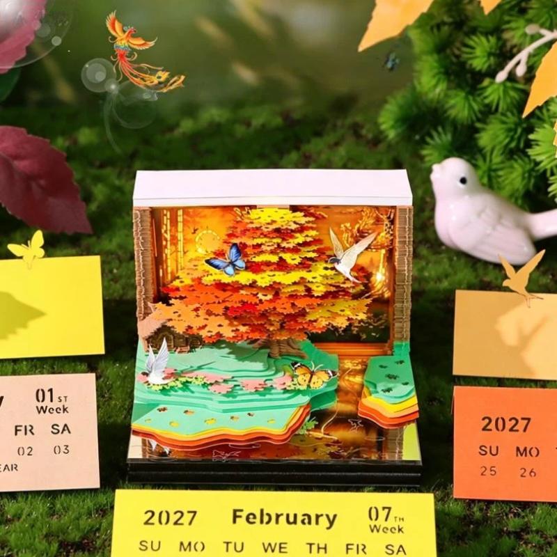 Innovative 2027 Desk Calendar with Time Piece LED Light for Modern Offices A