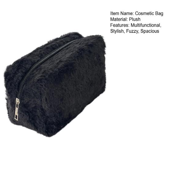 Plush Cosmetic Bag Portable Travel Makeup Bag Fuzzy Toiletry Bag for Women Skincare Products Makeup Brushes