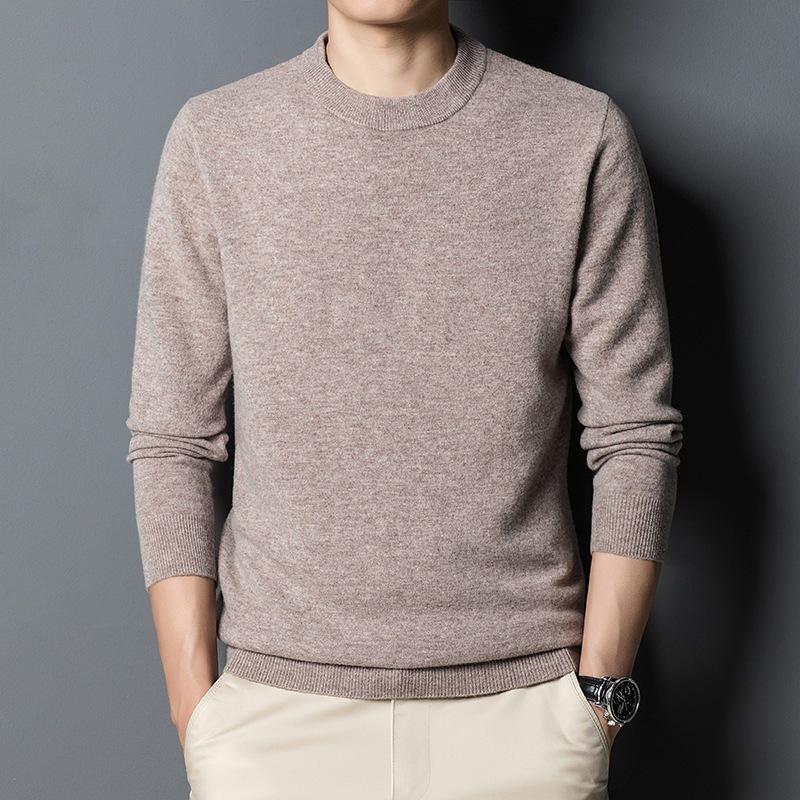 Men's 100% Pure Wool 330g Sweater - 2025 Autumn/Winter Round Neck Solid Color Casual Knit