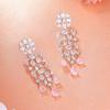 Estele Designer Rhodium Plated Earrings with Shimmering CZ Streamers and Mint Pink Stones for Women