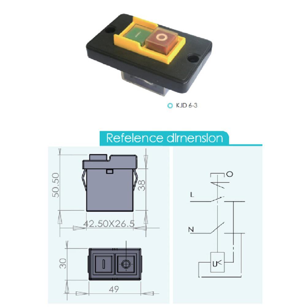 KJD63 Electromagnetic Switch with Panel Waterproof Start Button Rated 250V 5E4 Mechanical Cycles for Industrial Equipment