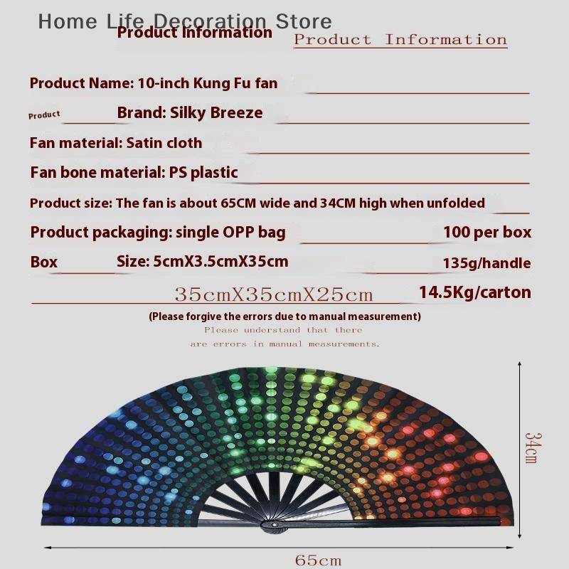 1PCS Chinese Kung Fu Fan UV Ink Printing Fluorescent Fan Bamboo Bone Folding Fan For Festival Dance Diso Party