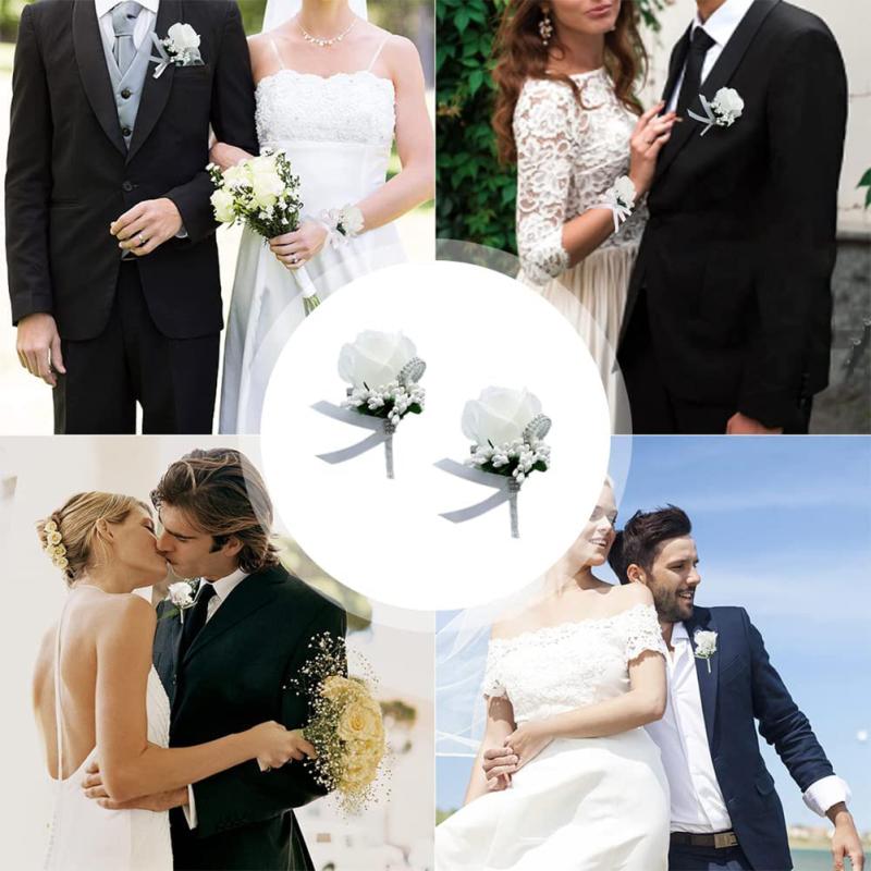 Handmade Corsage Flower With Clip Wedding Boutonniere Silk Flower For Wedding Prom Banquet Birthday