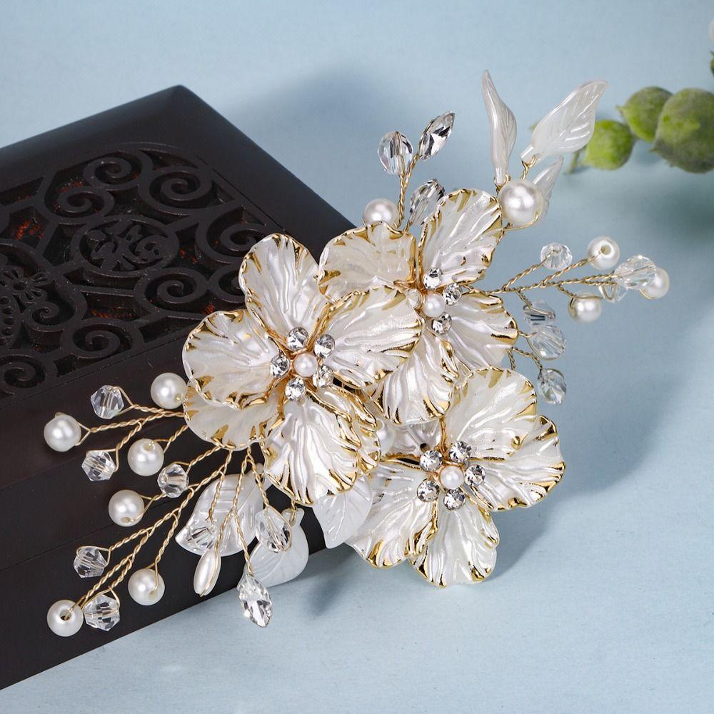 Pearl Bride Hairpin Silk Flower Wedding Headdress Exquisite Bridal Hair Clip Banquet Dancing Party