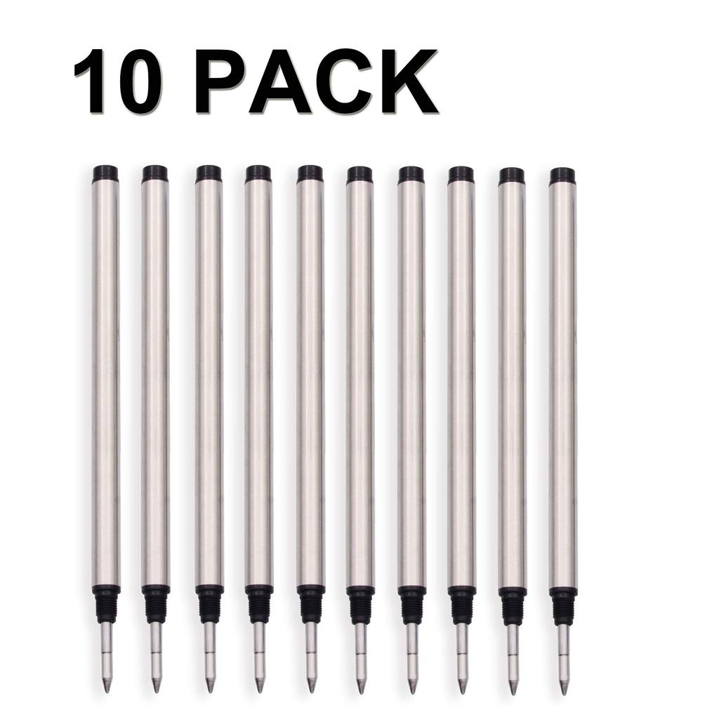 Rollerball Compatible Pack of 113mm X 6mm Refills, Water-Based Ink, Black, Medium, – 10,