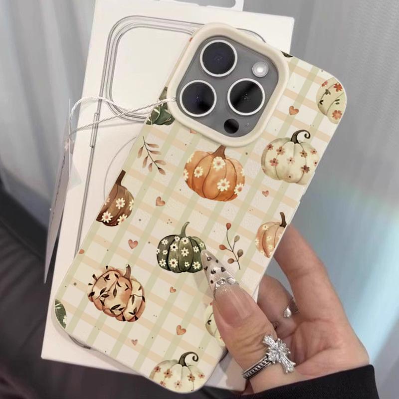 

Checkered Pumpkin Personalized Mobile Phone Case For iPhone 16 Pro Max 15 Plus 14 13 12 11 17 Air XS XR X Faux Leather Cover iPhone 14