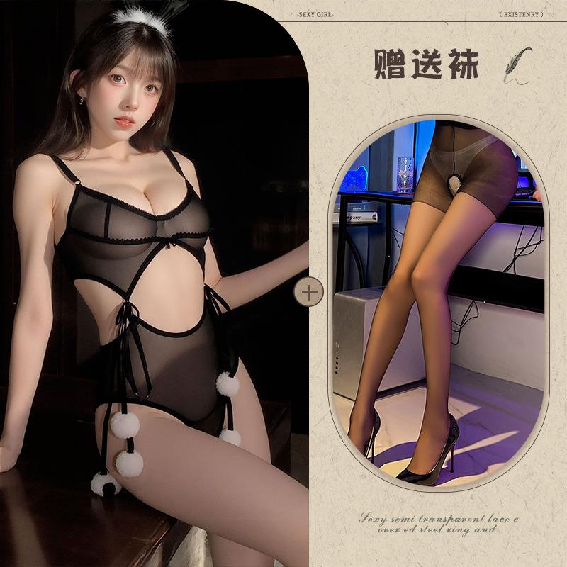 Sexy pure desire onesie cute bunny uniform bow hairball babe sleeping clothes woman