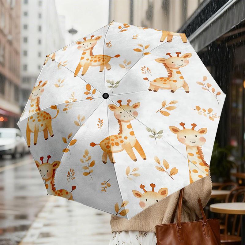 1pc Giraffe Leaves Pattern Umbrella Design Automatic Opening and Closing Umbrella, High-quality Travel Umbrella,  c1128033