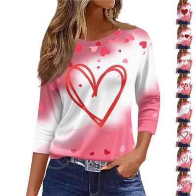 Dammode avslappnad rund hals 3/4 ärm lös tryckt T-shirt dam topp