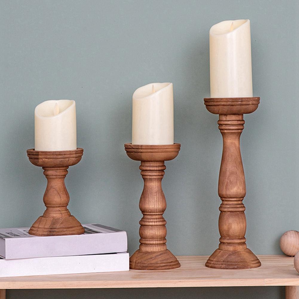 3pcs Wooden Candle Holder Wedding Banquet Columnar Candlestick