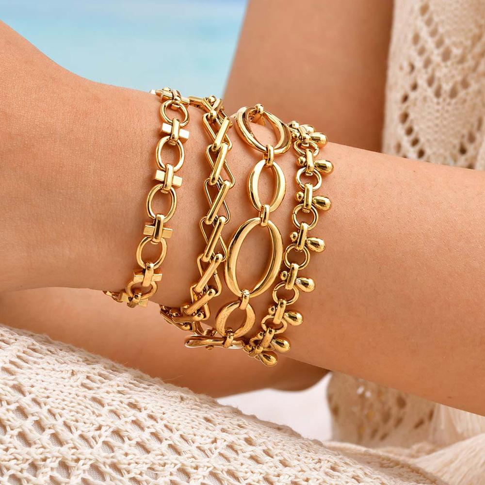 316L Stainless Steel Chunky Chain Bracelet for Women, 18k Gold Plated Waterproof Stackable Jewelry