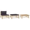Garden Furniture Set - vidaXL - 3 Pcs - Bamboo - Dark Grey Cushions - Modular and Elegant