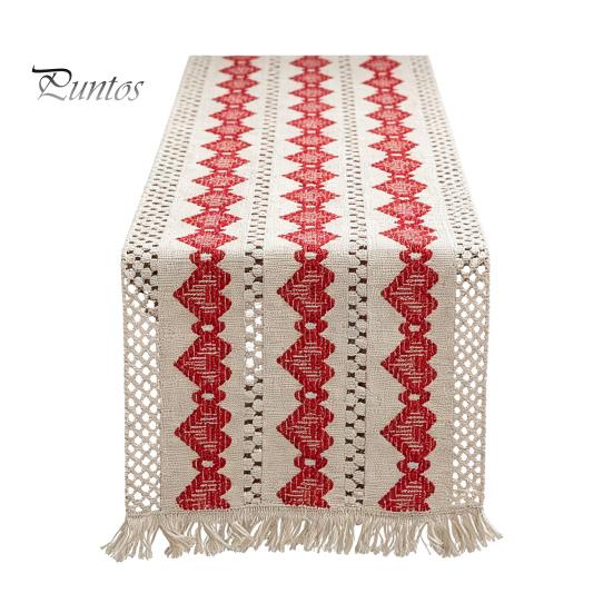 Table Runner for Family Gatherings Boho Striped Runner, Fringed Edge Cotton Linen Rustic Natural Woven Kitchen Farmhouse Dining Table, Home