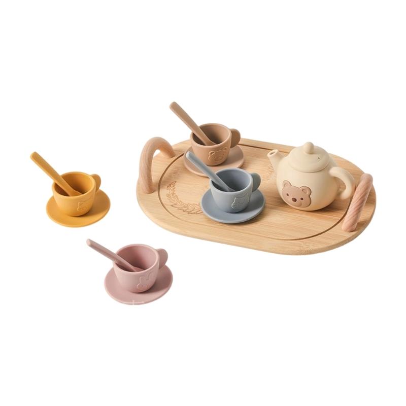 Silicone Play Teapot Set For Kids Ages 3+ With Pretend Dishes Utensils Learning Toy For Boys Girls Birthday Gift