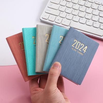 A7 2024 English Planner Faux Leather Hardcover 180 Pages Paper Proof Ink Mini Journal Dairy Pocket Notebook Student Supplies
