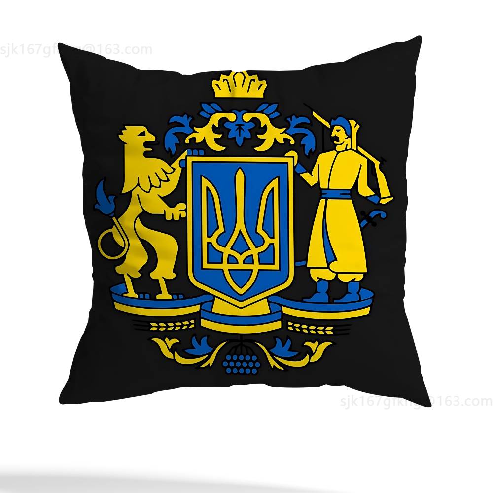 

Tryzub Ukraine Pillow Case Square Double-Sided Printing Short Plush Sofa Cushion Cover Bedroom Bedside Pillow 12x12Inch