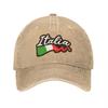 Italia Flag Washed Denim Baseball Cap Casual Soft Canvas Dad Hat
