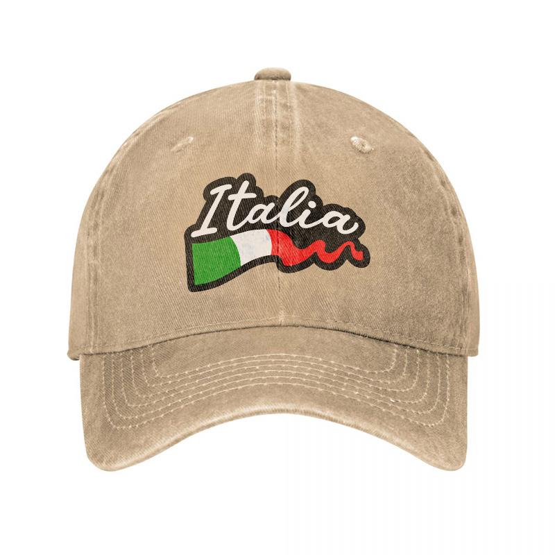 Italia Flag Washed Denim Baseball Cap Casual Soft Canvas Dad Hat