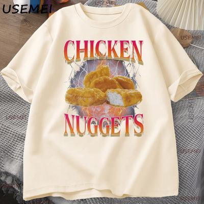 Funny Chicken Nuggets Tshirt Unisex 90s Vintage Cotton Short Sleeve Tshirt Casual Round Neck Graphic T Shirts Loose Printed Tees