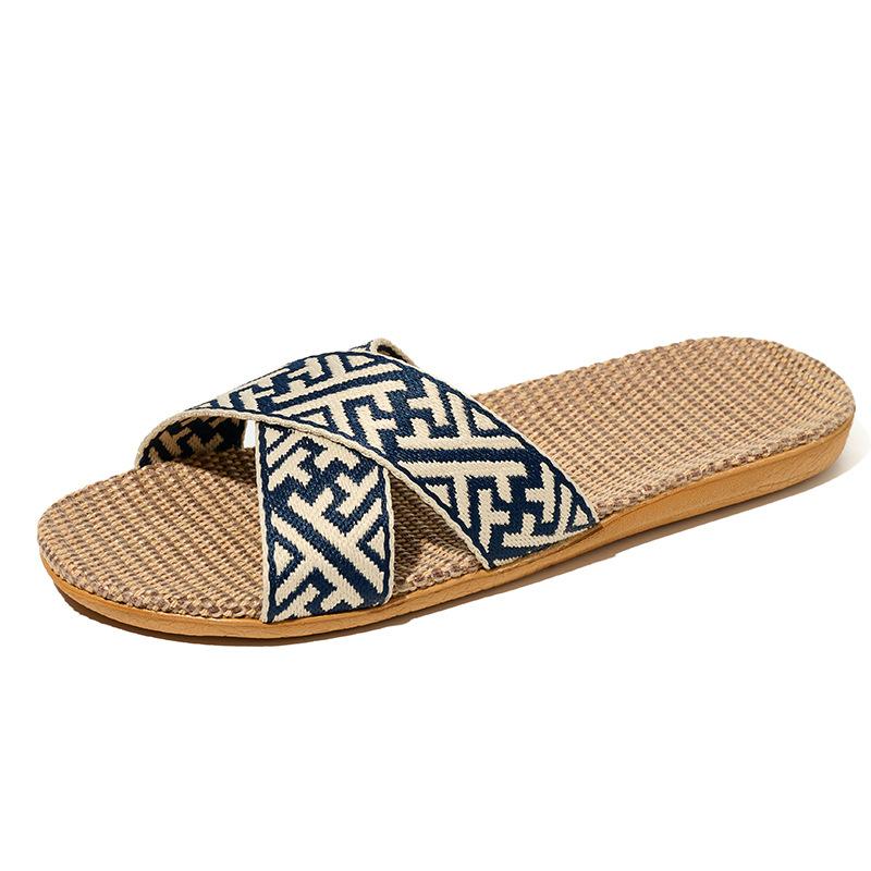 

Дышащие Легкие Льняные Пляжные Уличные Нескользящие Парные Шлепанцы--Тихие Сандалии с Перекрестной Лямкой Этнические Домашние 35-36