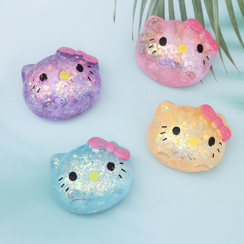 Cute Cartoon Kitten Flash Glitter Stress Ball Lovely Cat Slow Rising Squeeze Fidget Toy Anxiety Relief Gifts For Kid Adult