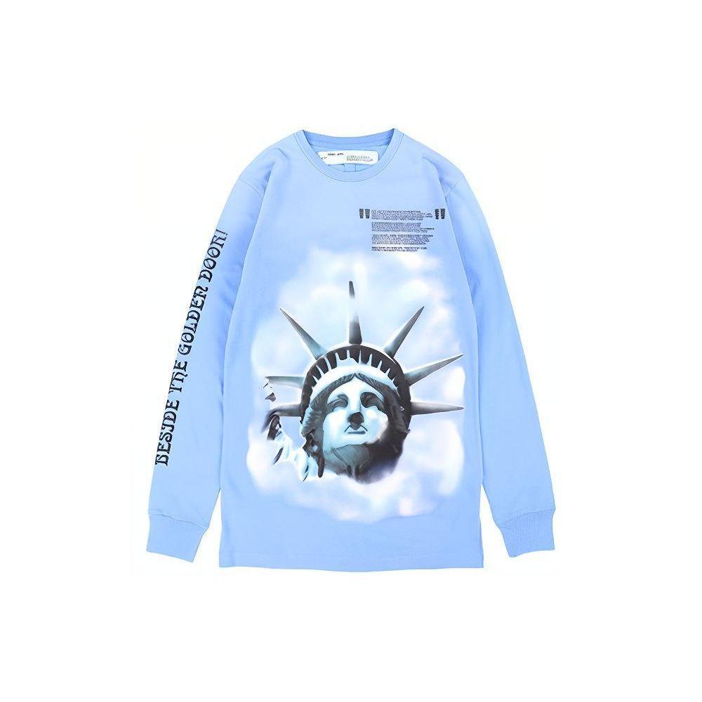 Off-White FW20 Co Virgil Abloh Statue Of Liberty Hoodie Men hoodies Light-Blue OMBA025E181920153199