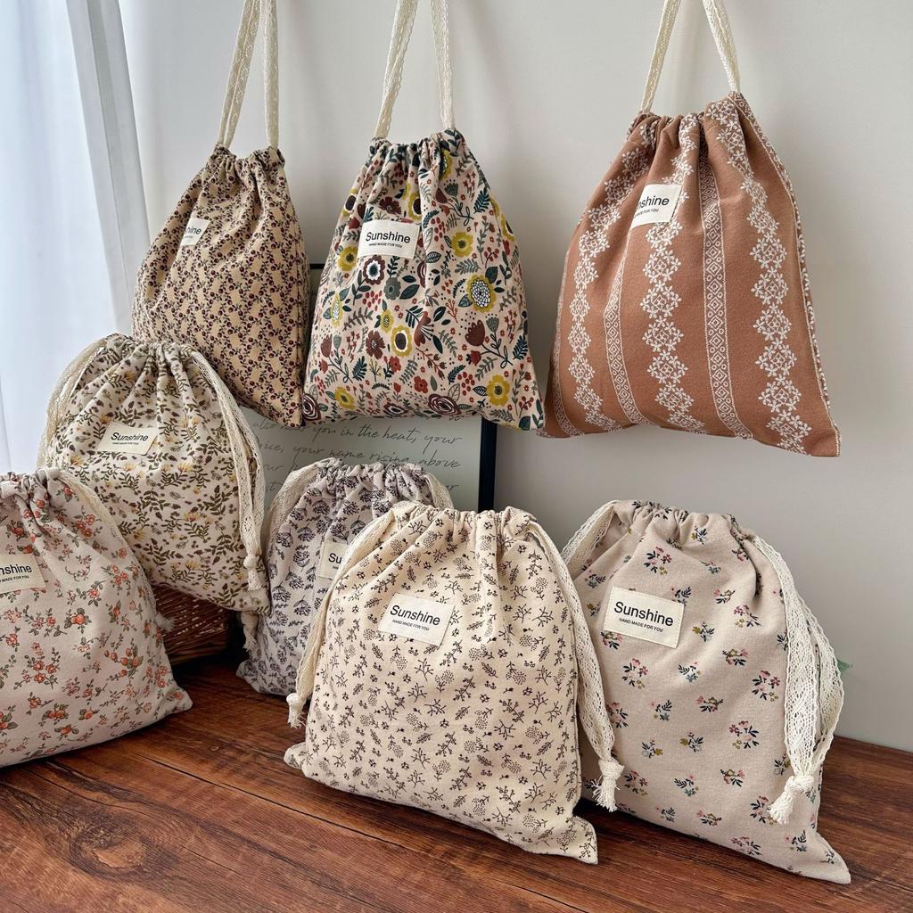 Retro Abraded Cotton Baby Items Storage Bag Diaper Pouch Drawstring Bundle Bags Cosmetic Portable Travel Makeup Bags