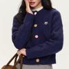 Spring-Autumn Women's Chic Knit Cardigan: Korean Style, Embroidered, Colorful Buttons