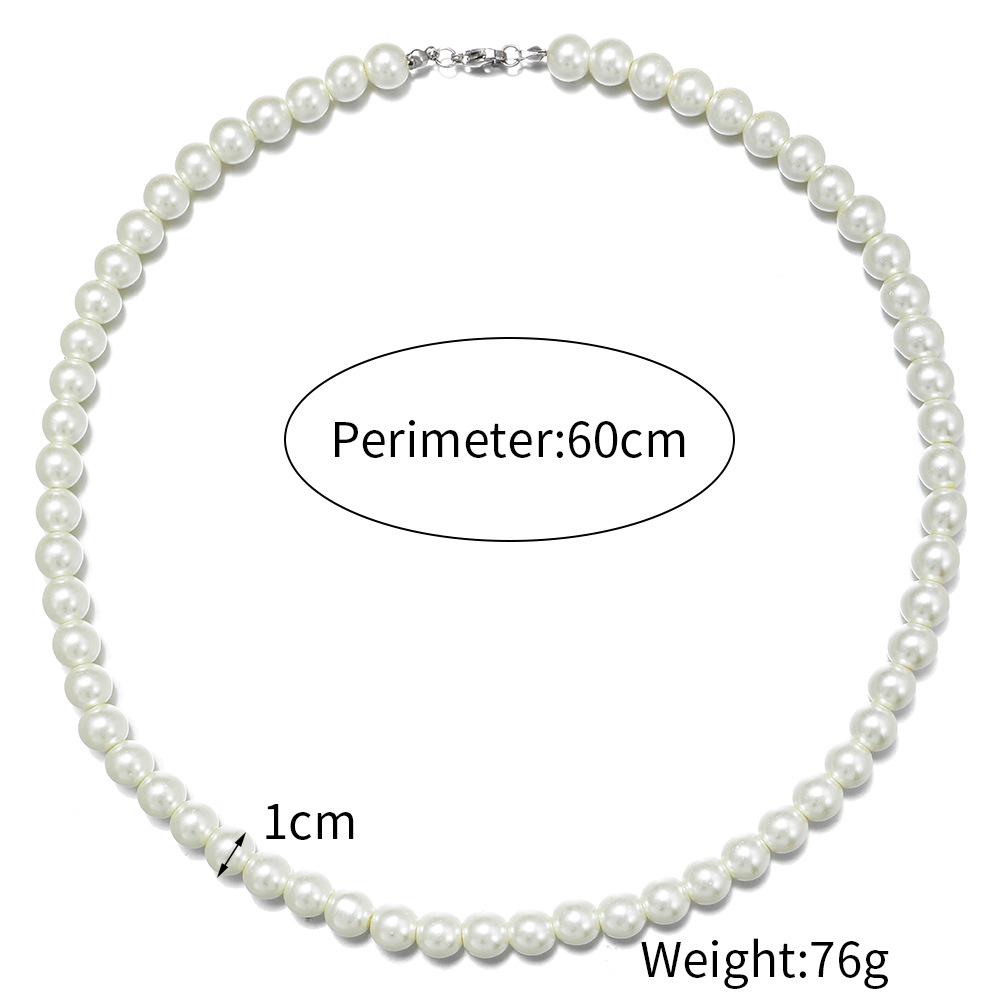 Men's Single Layer Pearl Necklace - Round Beaded Stainless Steel Clavicle Chain